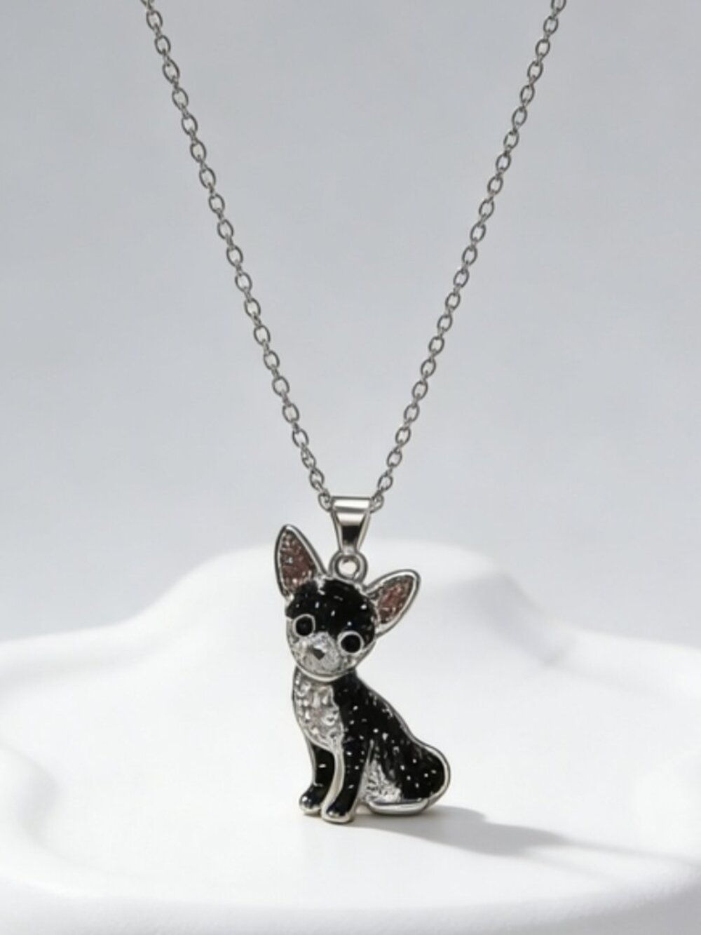 Black & White Chihuahua Rhinestone Pendant Necklace
